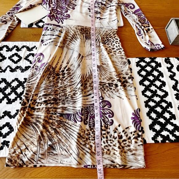NEW Boston Proper Purple Cream Faux Wrap Dress 3/4 sleeves womens size 6 - Picture 7 of 11